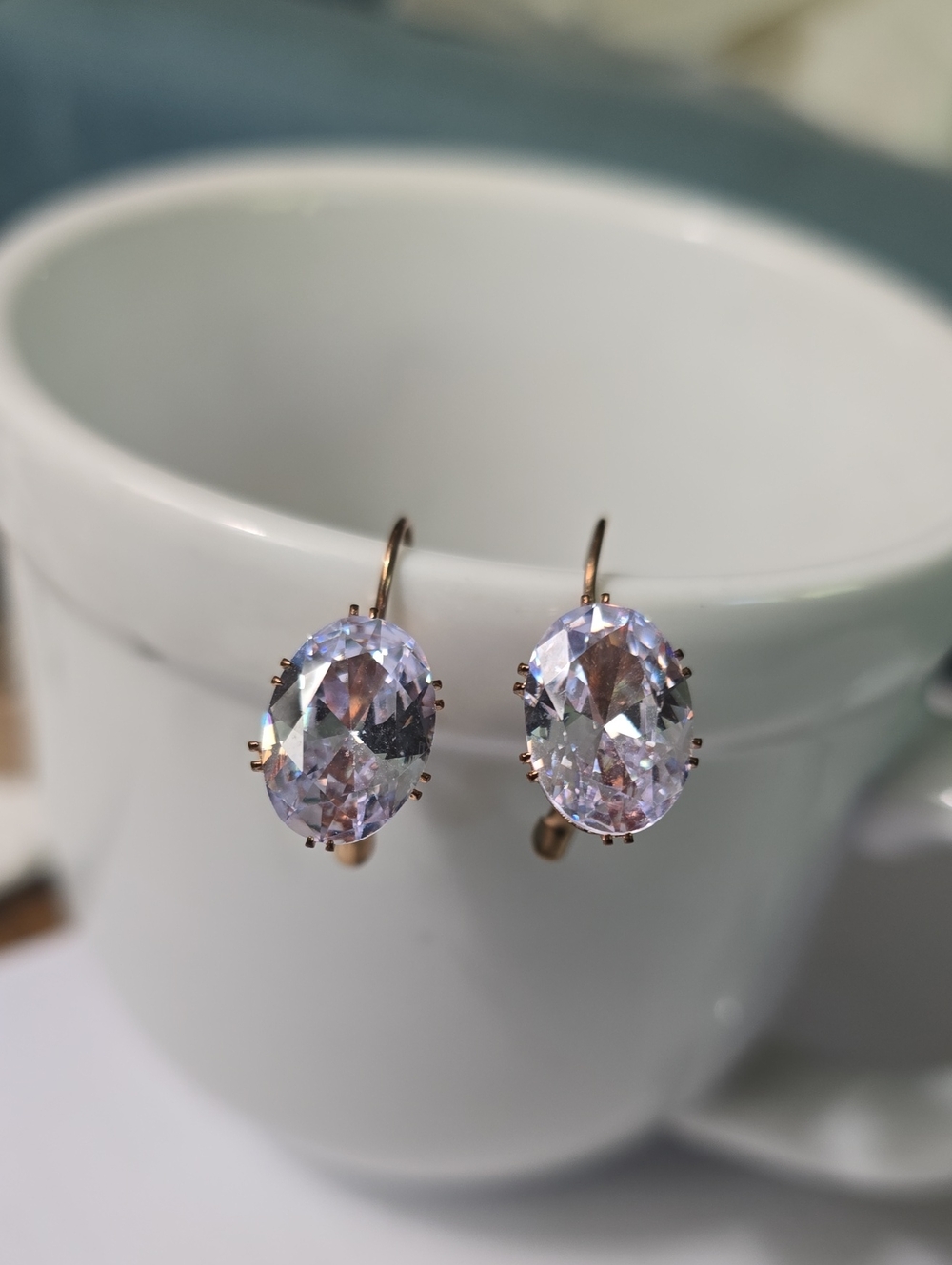 Gold-toned Oval Crystal Leverback Earrings